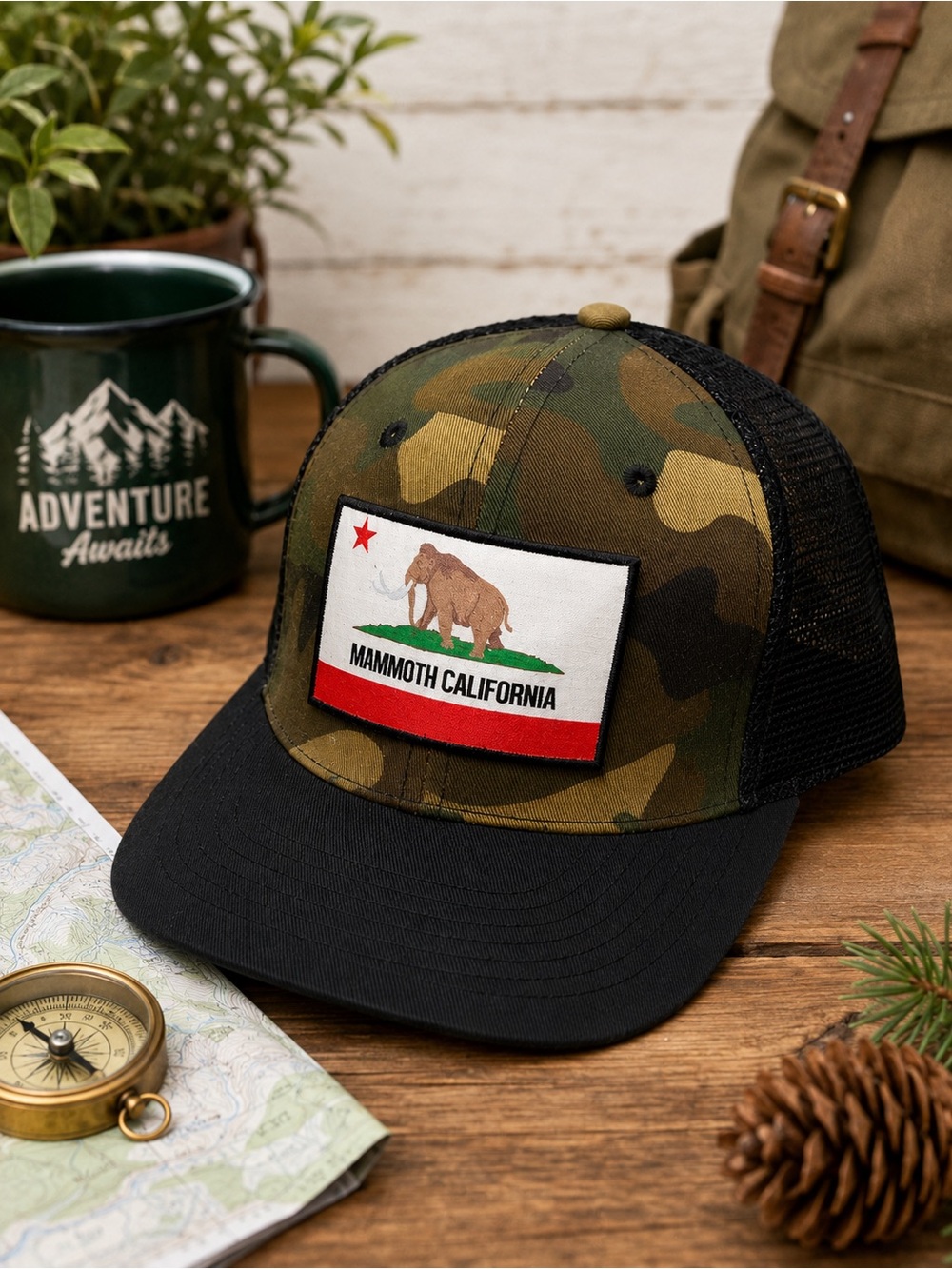 Mammoth California Camo Trucker Hat - Green & Black
